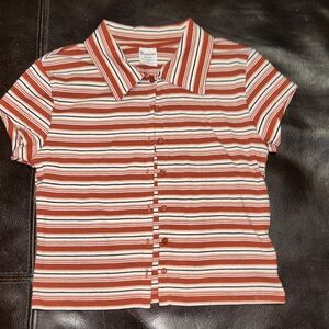 No Boundaries Red and White Striped Button Down Shirt